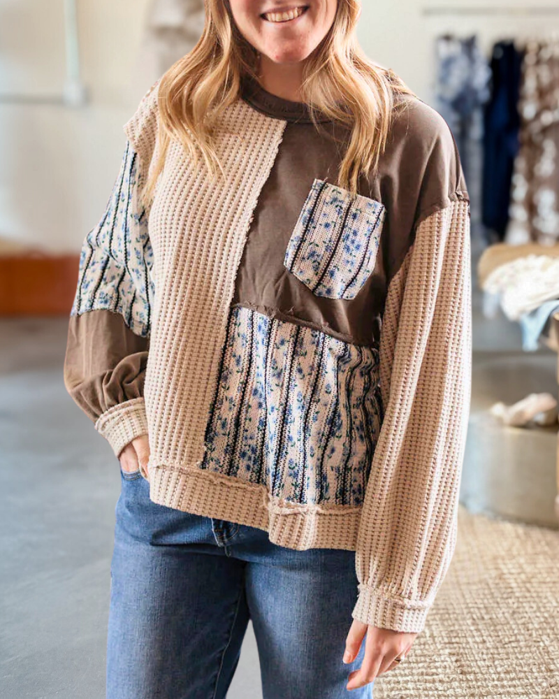 Waffle Floral Patchwork Pullover