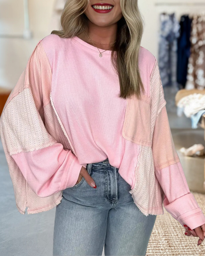 Cut and Sew Contrast Pocket Top