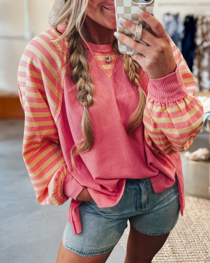 Pink Patchwork Striped Top