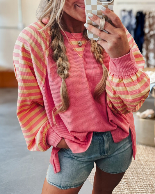 Pink Patchwork Striped Top