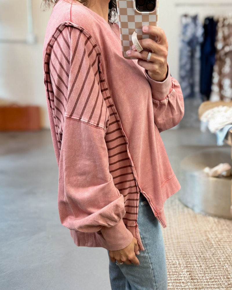Striped Mineral Washed Pullover
