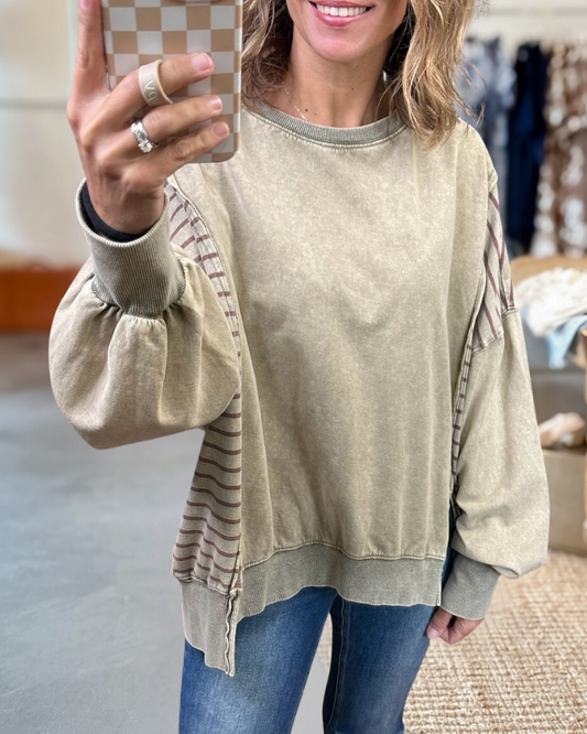 Striped Mineral Washed Pullover