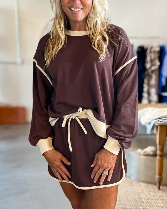 Oversized Contrast  Trim Loungewear Set