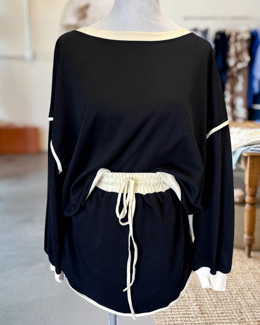 Oversized Contrast  Trim Loungewear Set