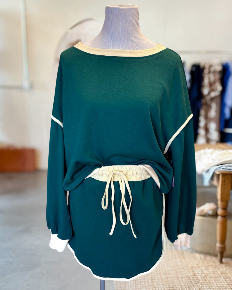 Oversized Contrast  Trim Loungewear Set