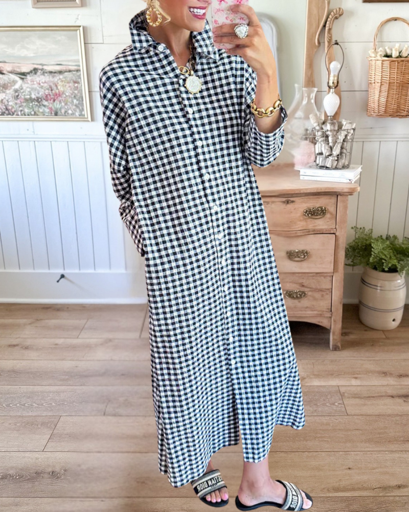 Gingham Button Down Maxi Shirt Dress