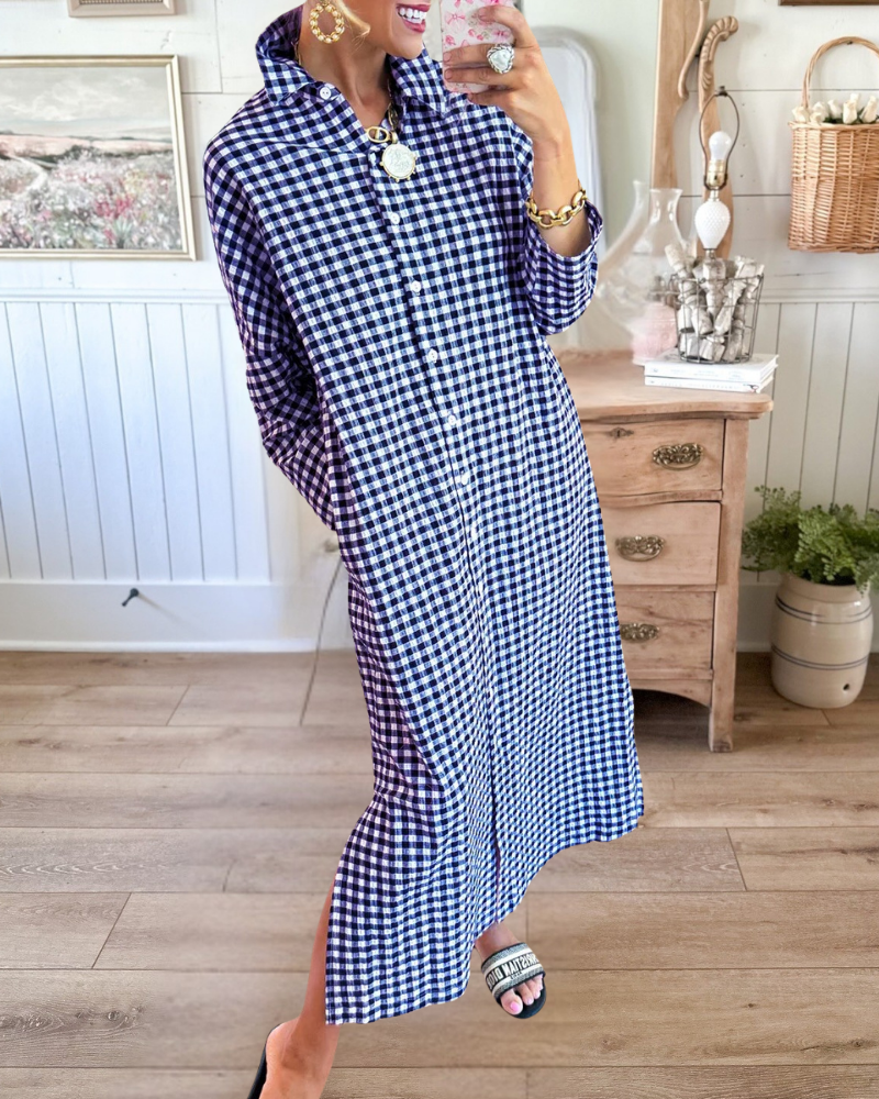 Gingham Button Down Maxi Shirt Dress