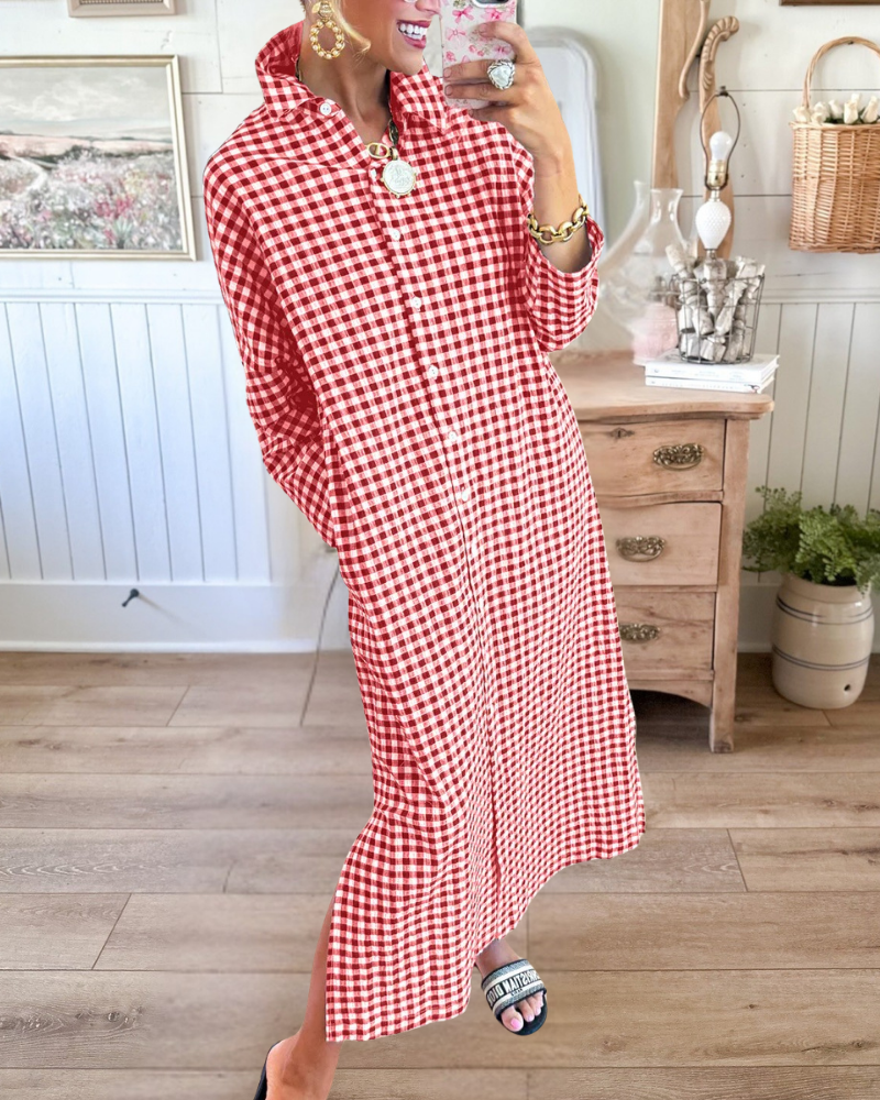 Gingham Button Down Maxi Shirt Dress
