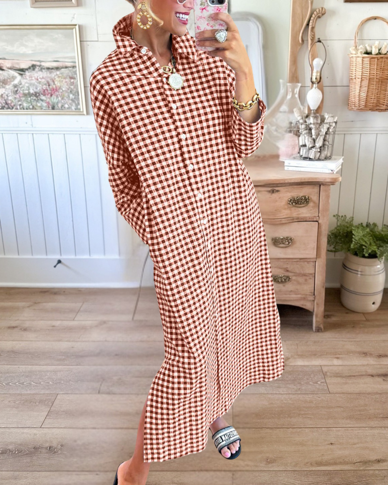 Gingham Button Down Maxi Shirt Dress