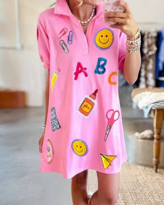 School Themed Applique Polo Dress