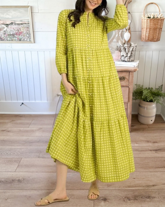 Citron Check Midi Dress