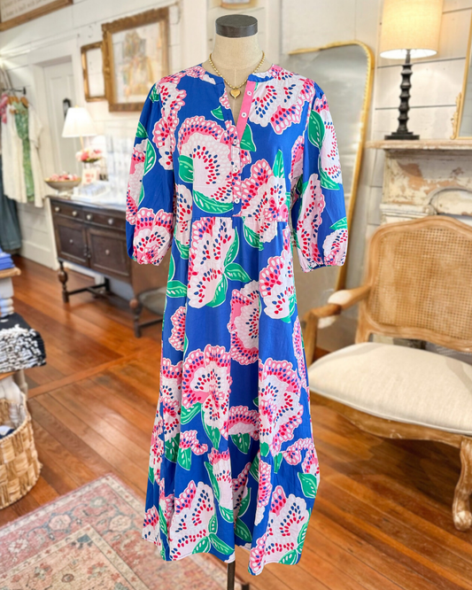 Elastic Sleeve Cuff Floral Prints Maxi Dress