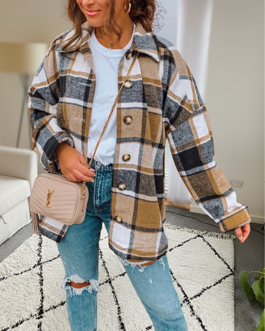 Oversized Plaid Shacket Jacket