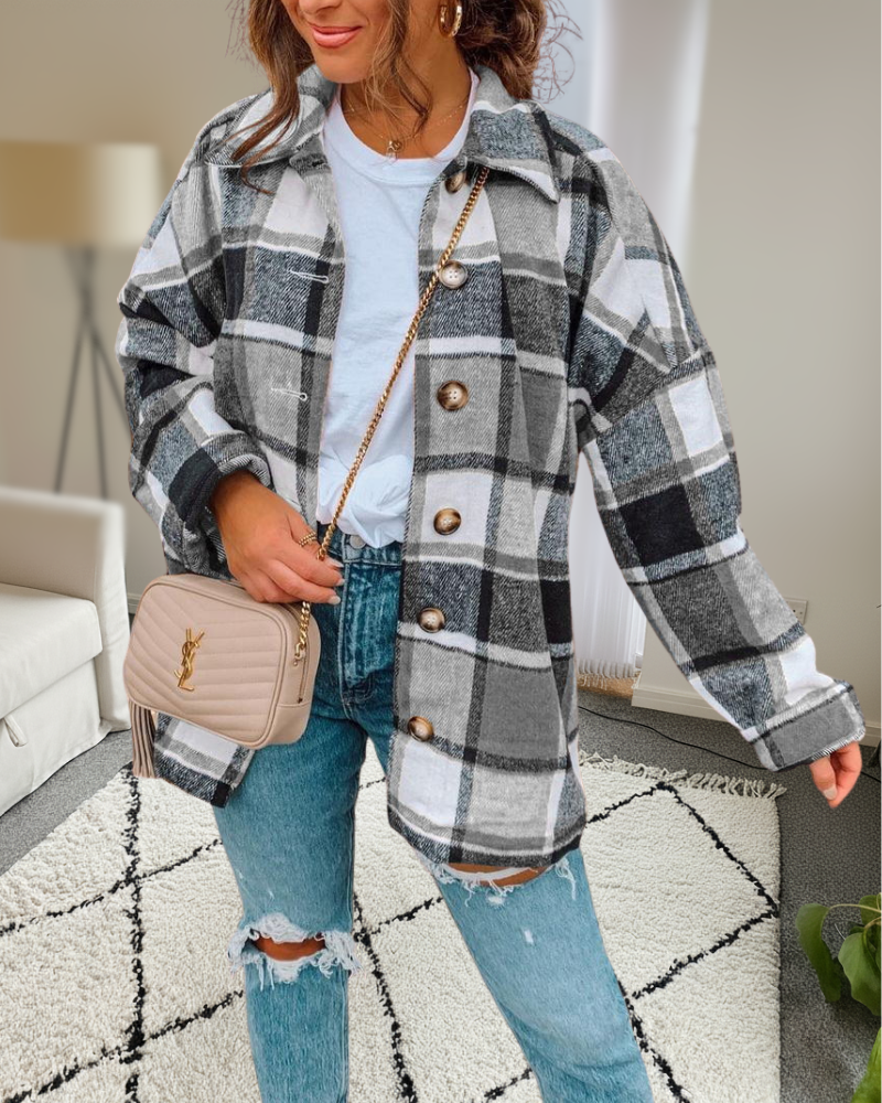 Oversized Plaid Shacket Jacket