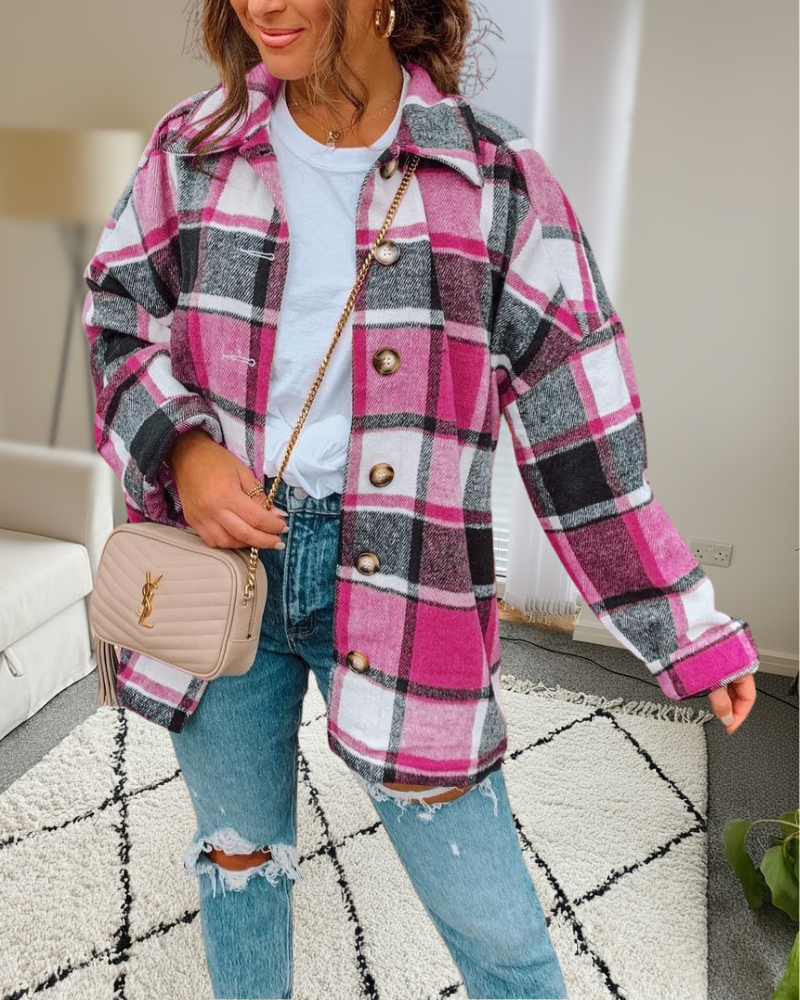 Oversized Plaid Shacket Jacket