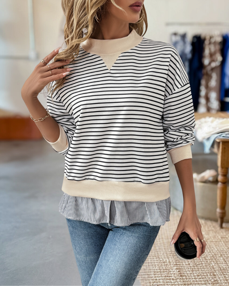 Layered Striped Long Sleeve Sweatshirt