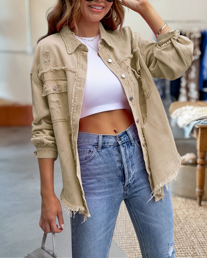 Raw Edges Denim Ripped Jacket