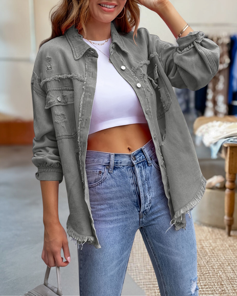 Raw Edges Denim Ripped Jacket