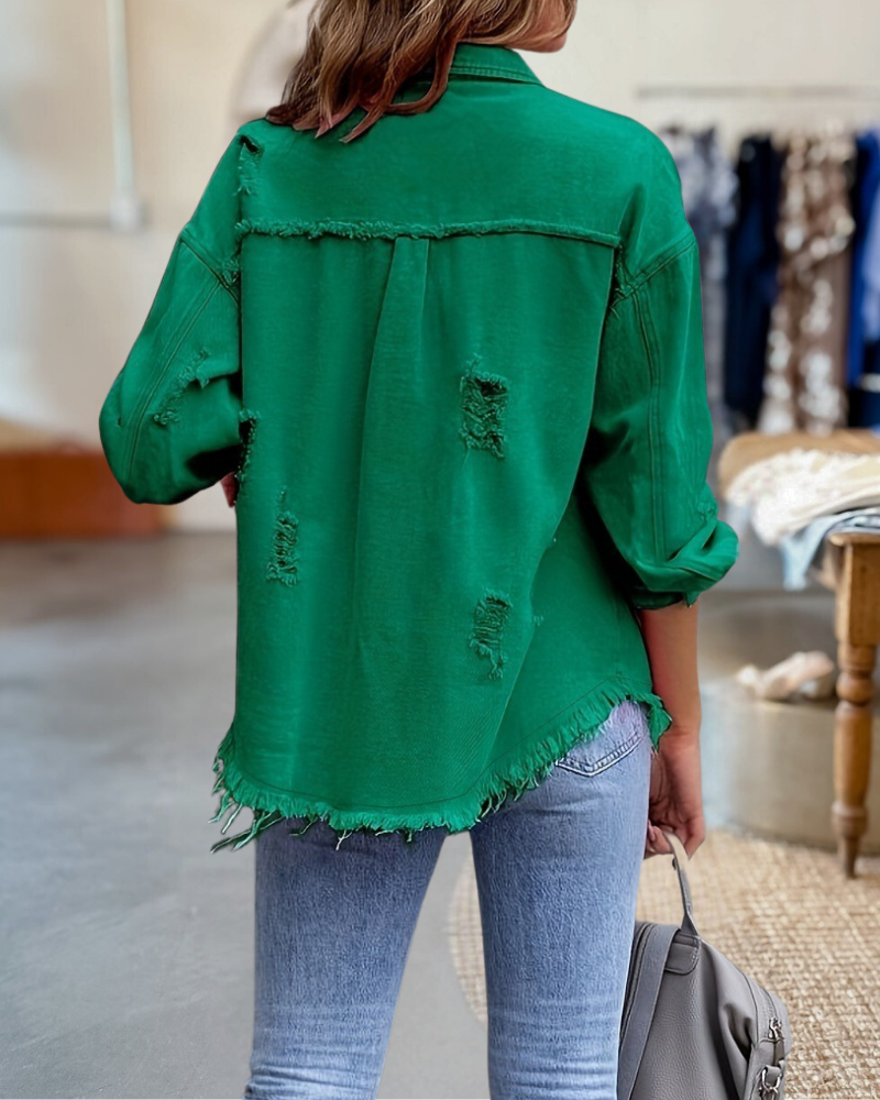 Raw Edges Denim Ripped Jacket