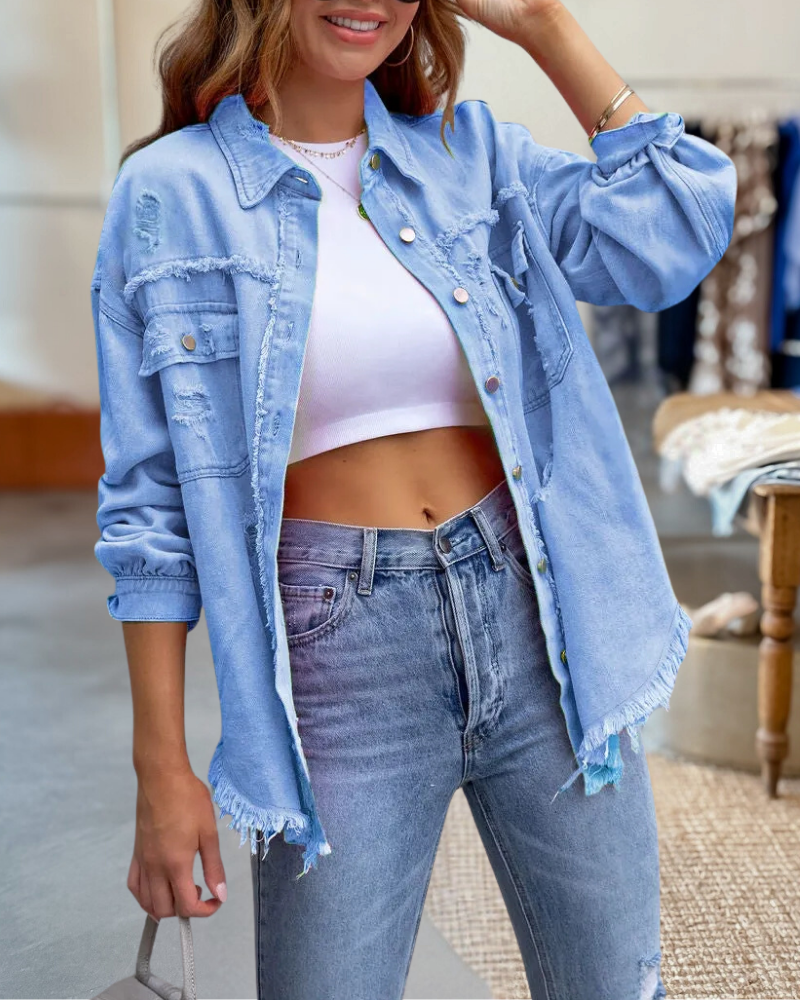 Raw Edges Denim Ripped Jacket