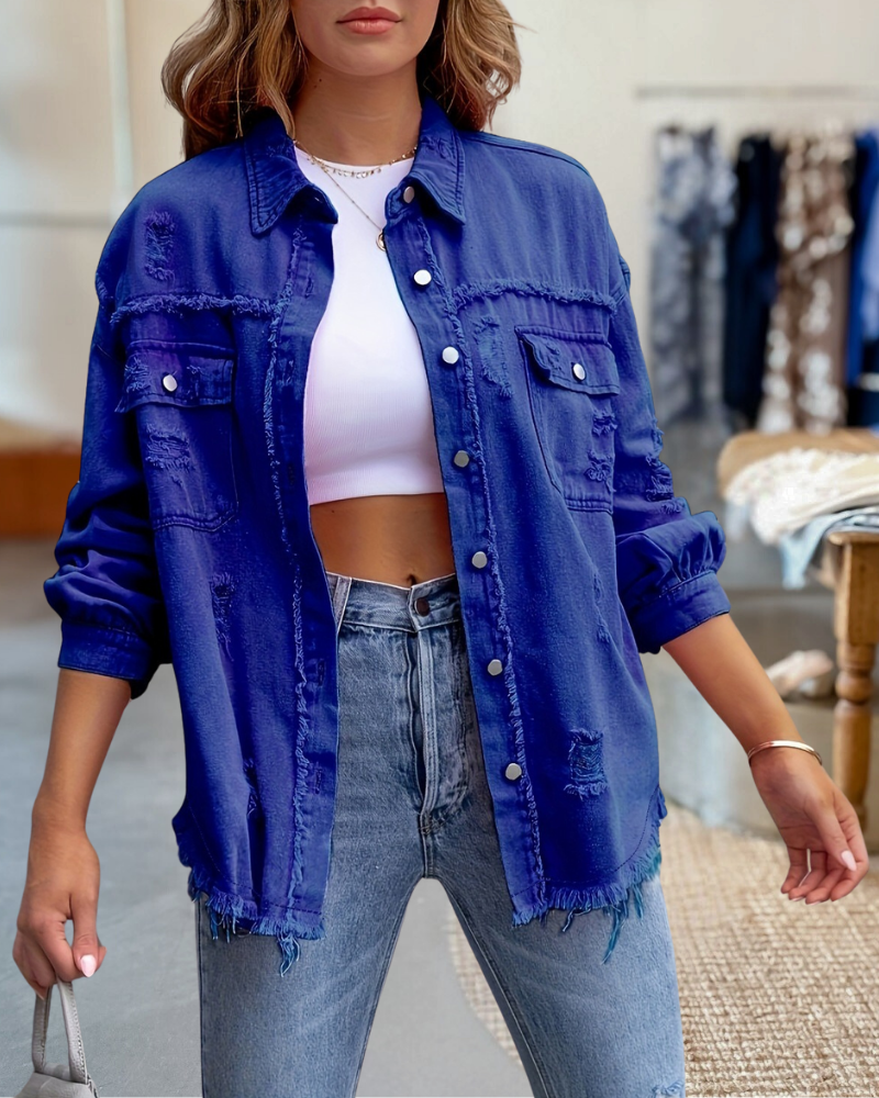 Raw Edges Denim Ripped Jacket