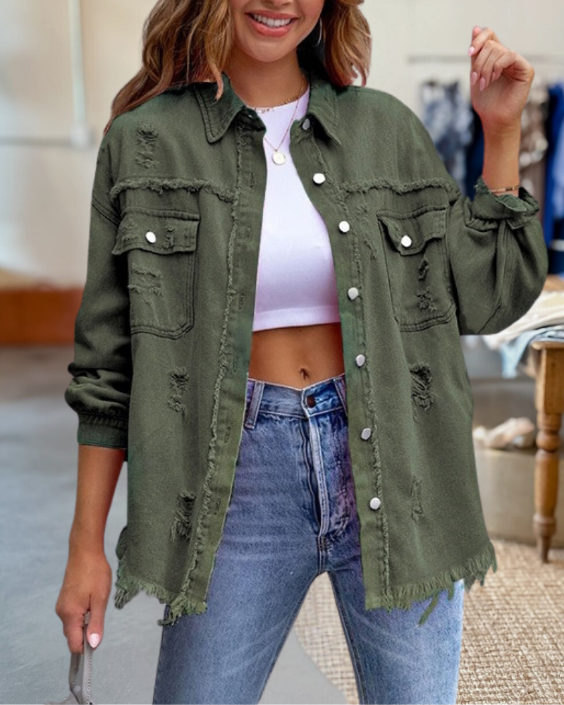 Raw Edges Denim Ripped Jacket