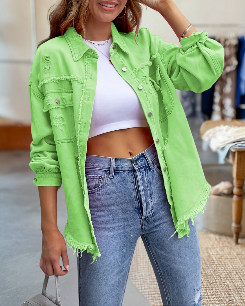 Raw Edges Denim Ripped Jacket