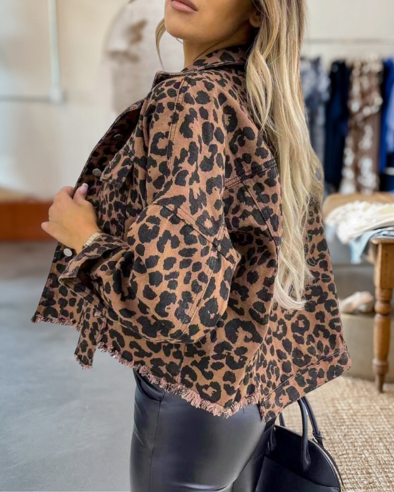 Denim Leopard Print Jacket