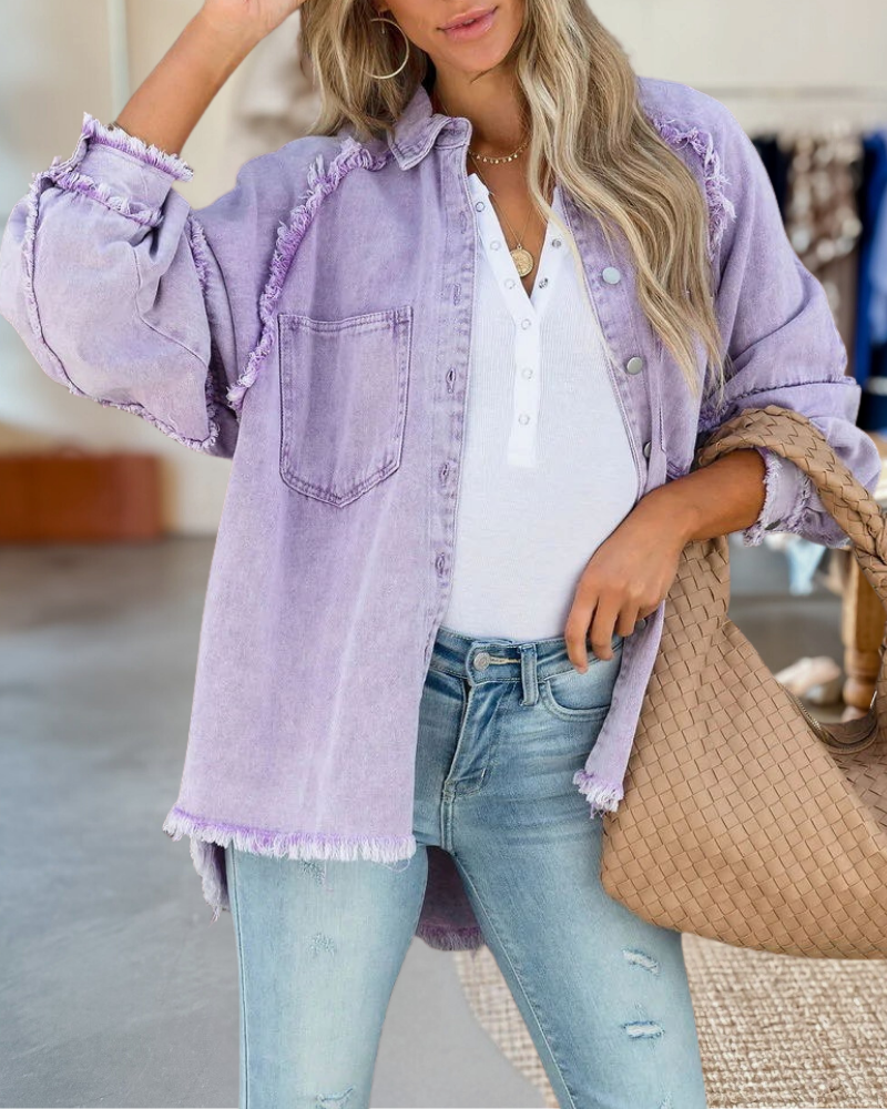 Distressed Stretchy Button Denim Jacket