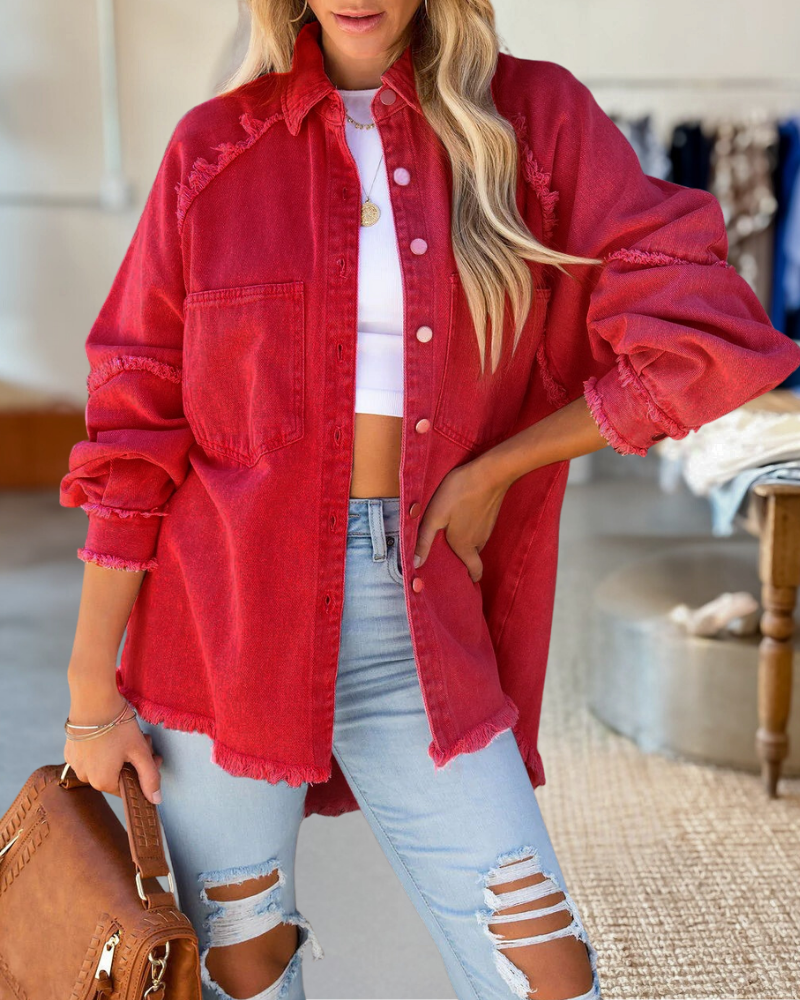 Distressed Stretchy Button Denim Jacket