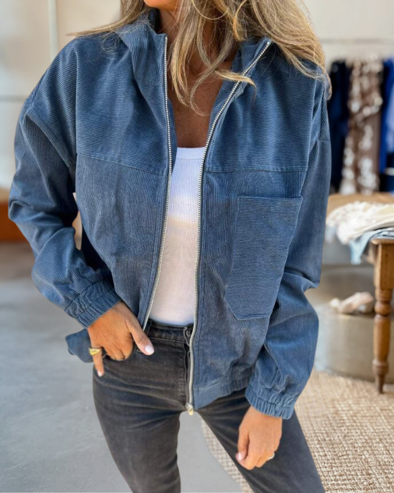 Corduroy Hooded Utility Pockets Jacket