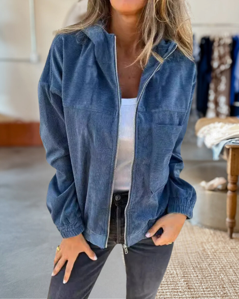 Corduroy Hooded Utility Pockets Jacket