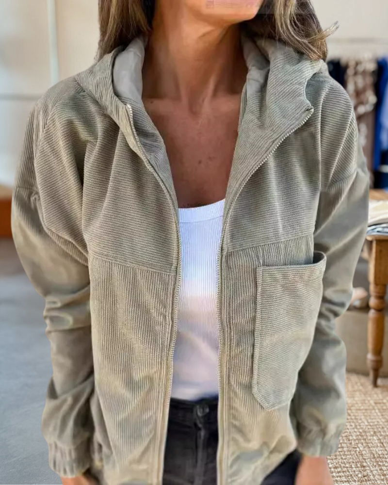 Corduroy Hooded Utility Pockets Jacket