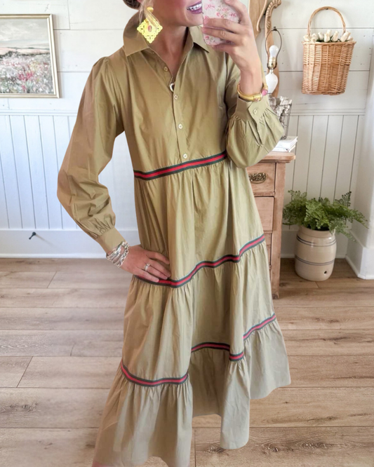 Taupe Tiered Long Sleeve Maxi Dress