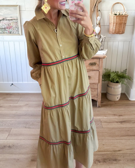 Taupe Tiered Long Sleeve Maxi Dress