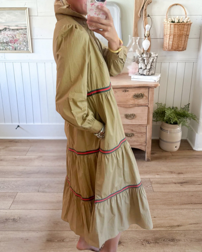 Taupe Tiered Long Sleeve Maxi Dress