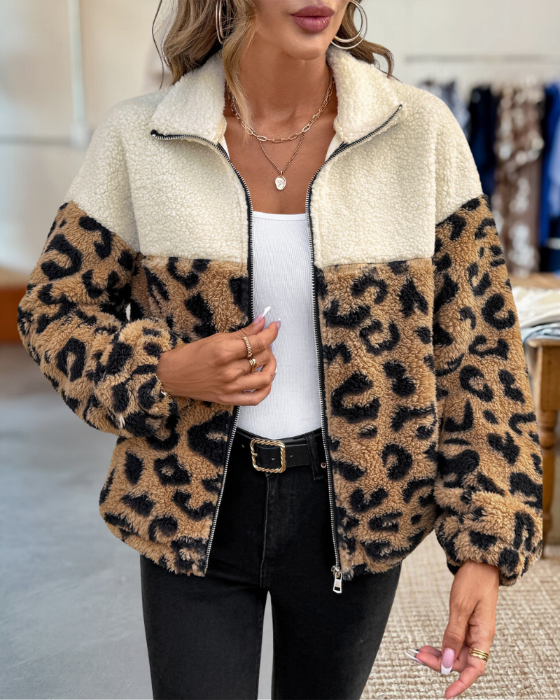 Leopard Zip Up Fleece Jacket