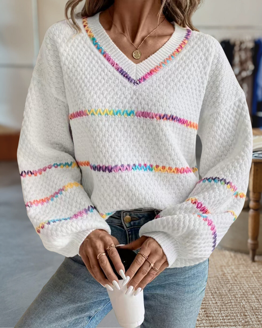Rainbow Striped V Neck Sweater