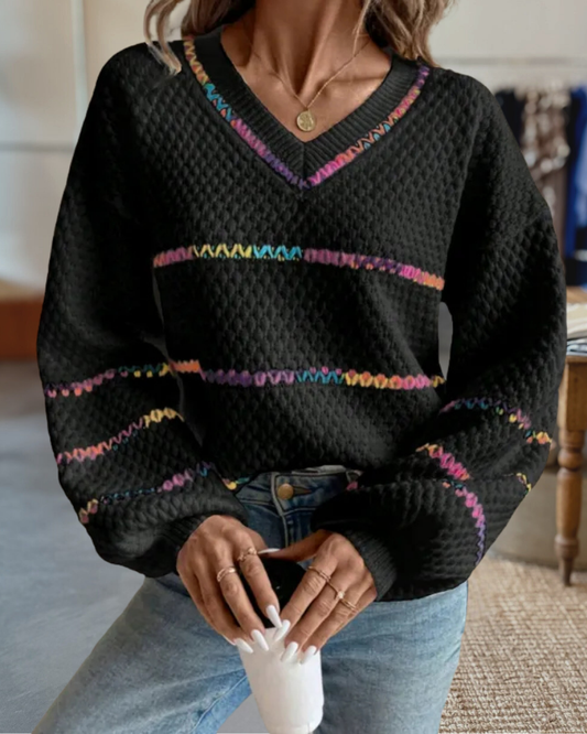 Rainbow Striped V Neck Sweater