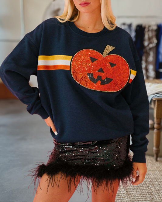 Halloween Pumpkin Sequin Sweatshirt