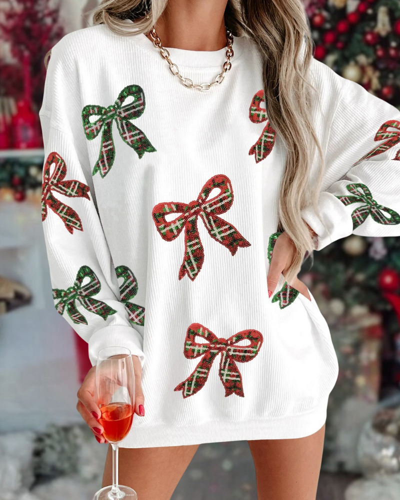 Sequins  Christmas Bow Sweatshirt