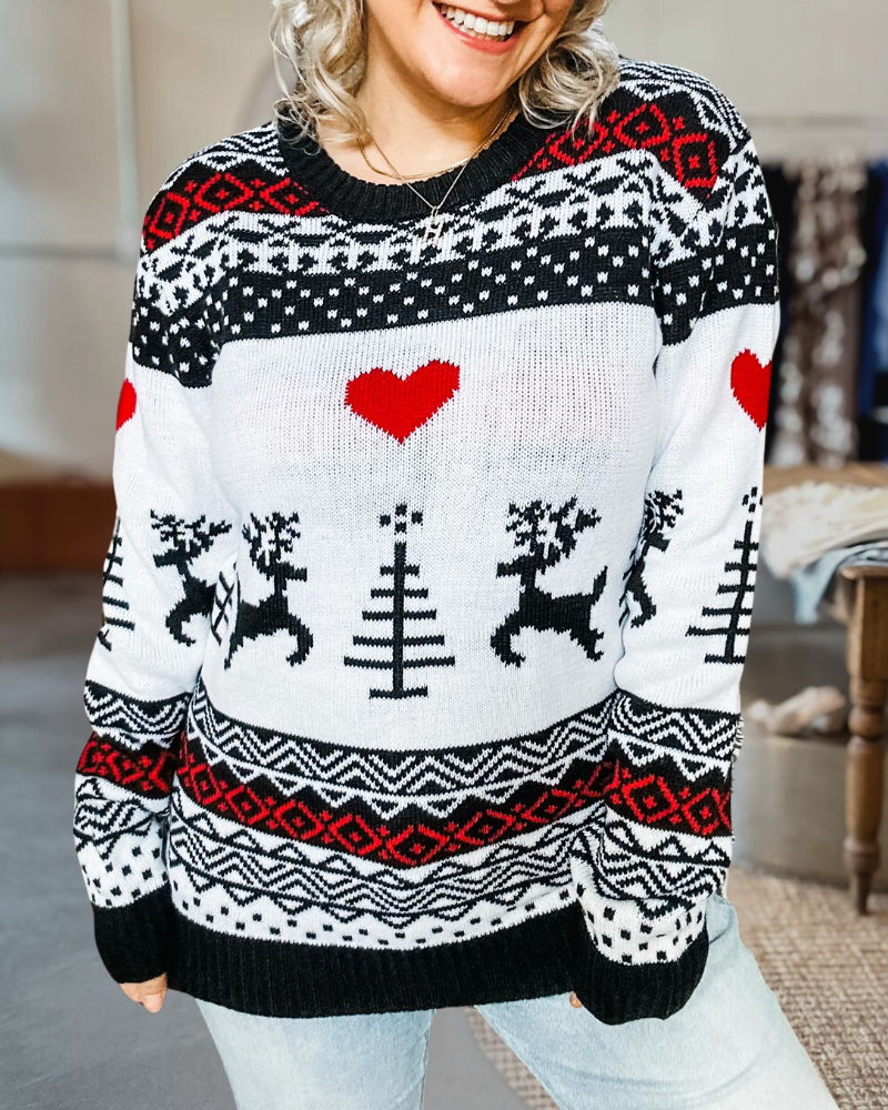 Playful Reindeer Christmas Knit Sweater