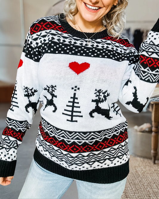 Playful Reindeer Christmas Knit Sweater