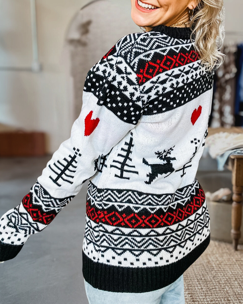 Playful Reindeer Christmas Knit Sweater