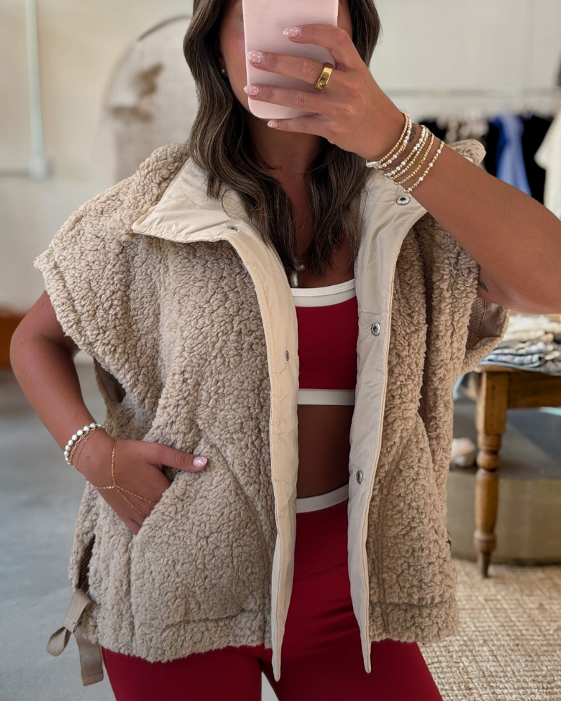 Contrast Lining Sherpa Sleeveless Vest