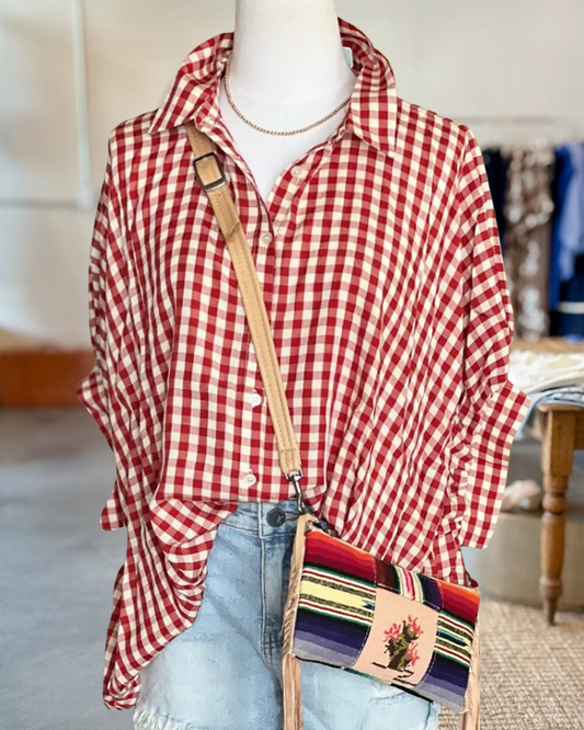 Oversized Check Dolman Sleeve Top