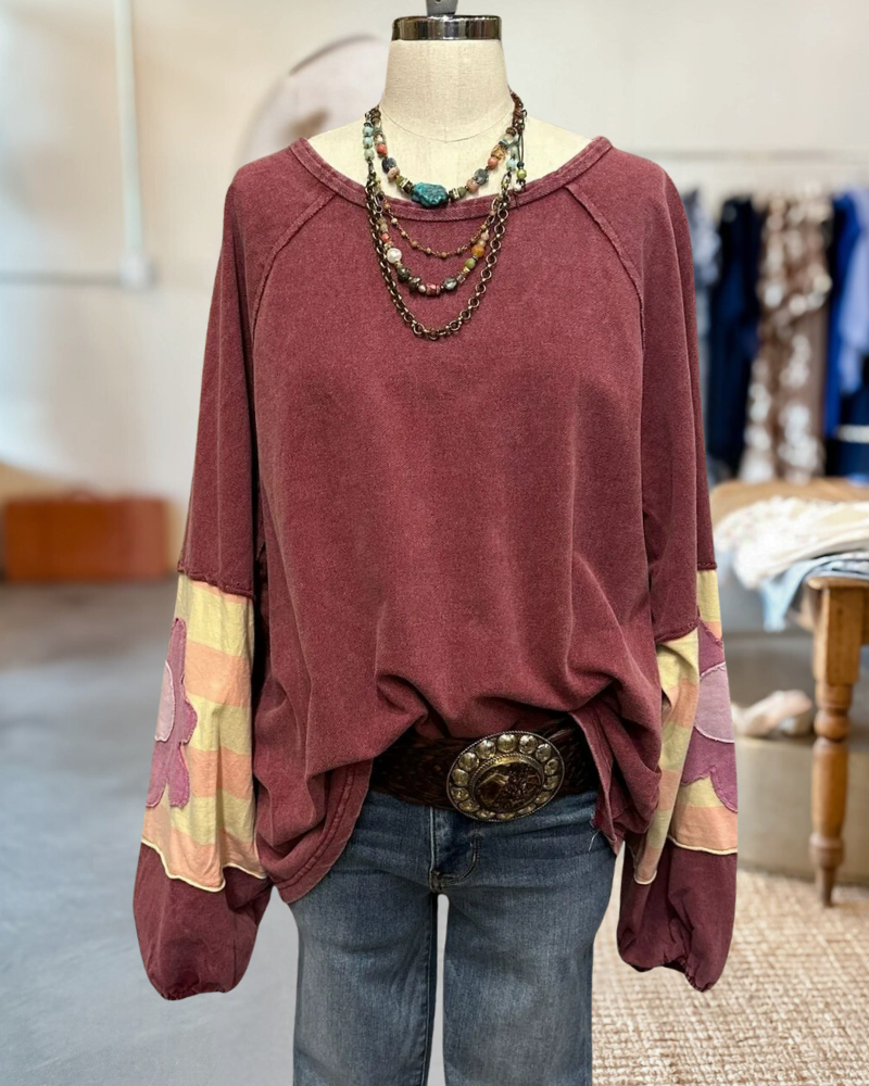 Flower Applique Unique Patchwork Sweatshirt