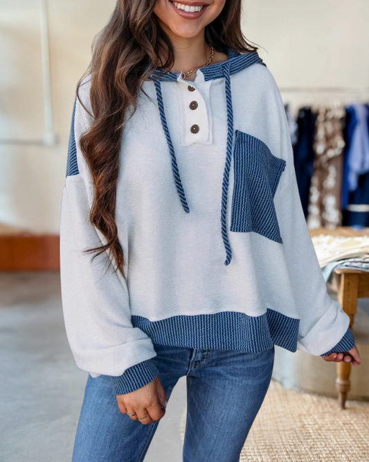 Color Block Patchwork Urban Pocket Hooded Top