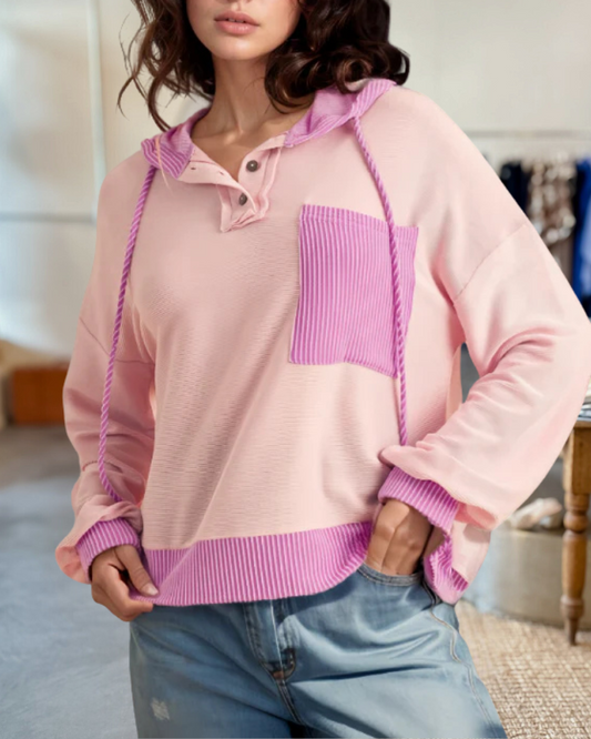 Color Block Patchwork Urban Pocket Hooded Top