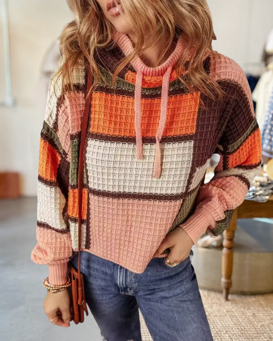 Color Block Waffle Feminine Sweater
